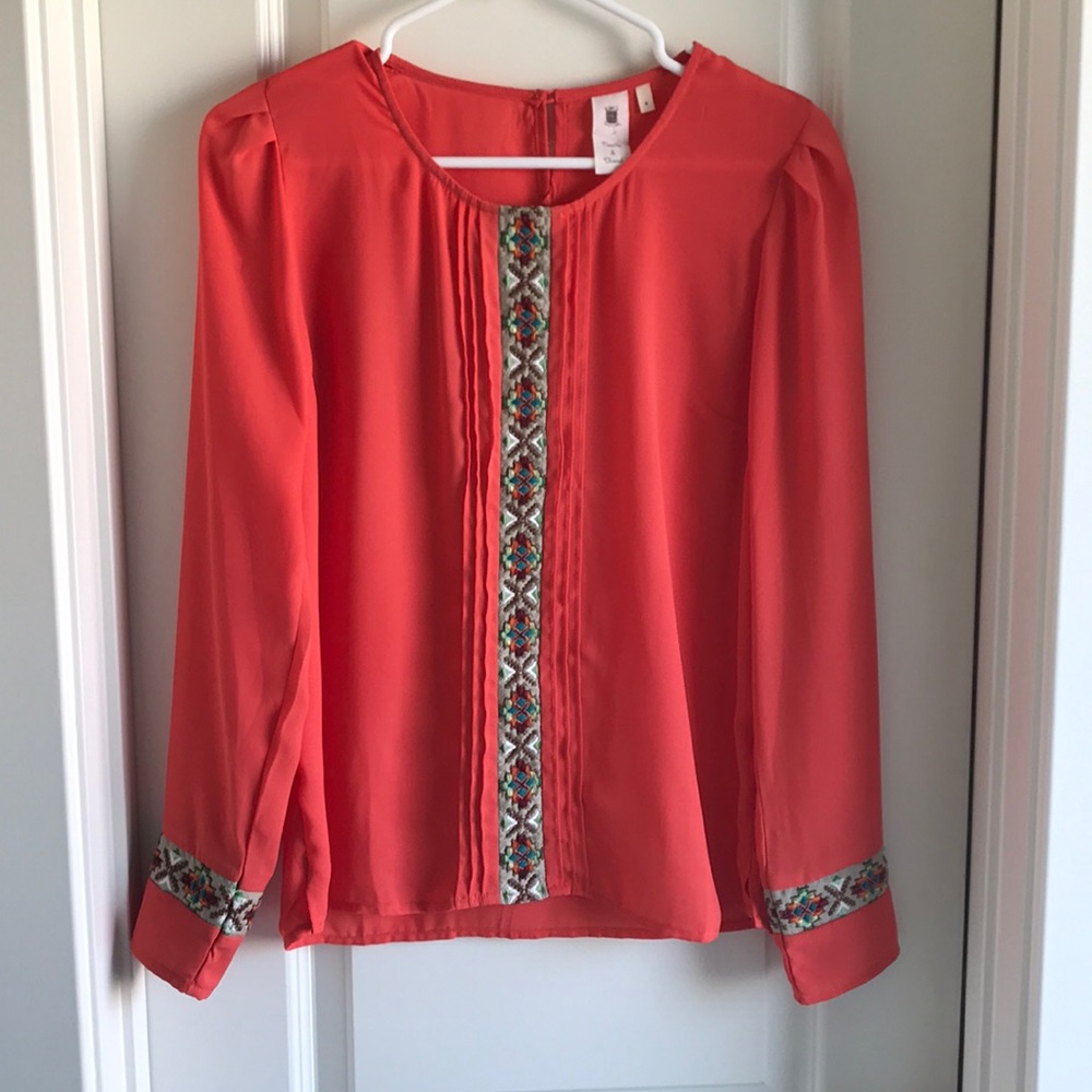 Coral long sleeve boutique top